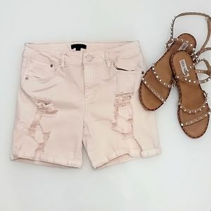 fire los angeles distressed blush pink shorts